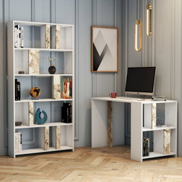 Hanah Home Lima - White Marble Escritorio de estudio y estantería Blanco